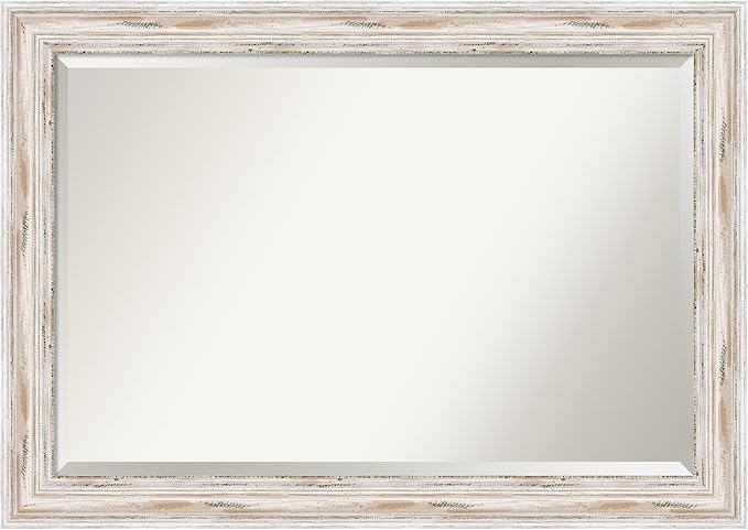 Amanti Art White Bathroom Mirror for Over Sink, 29x41 Alexandria White Wash Rectangle Vanity Mirror, Large Coastal Wood Frame, Hangs Horizonally and Vertically, Bathroom Wall Decor, Beveled Edge