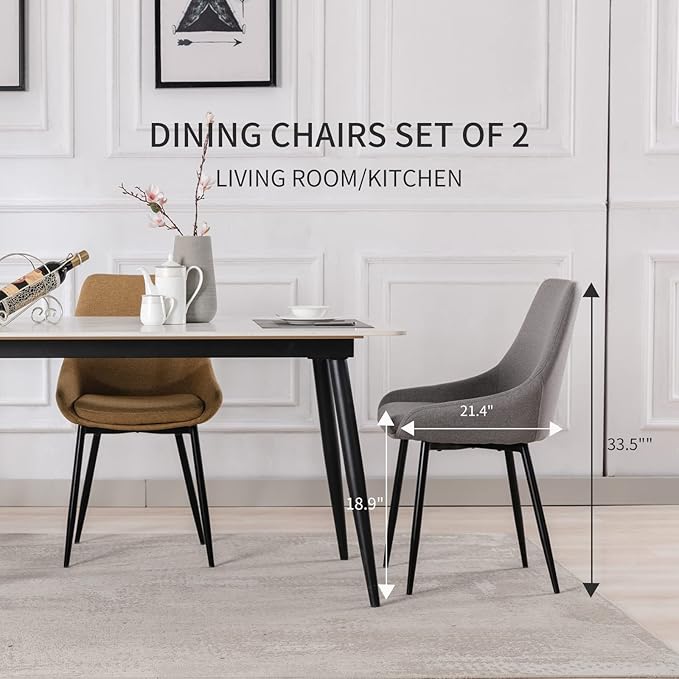 Modern Dining Chairs Set of 2, Shell Upholstered Chair with Metal Legs for Dining Living Room Kitchen (Light Grey)…