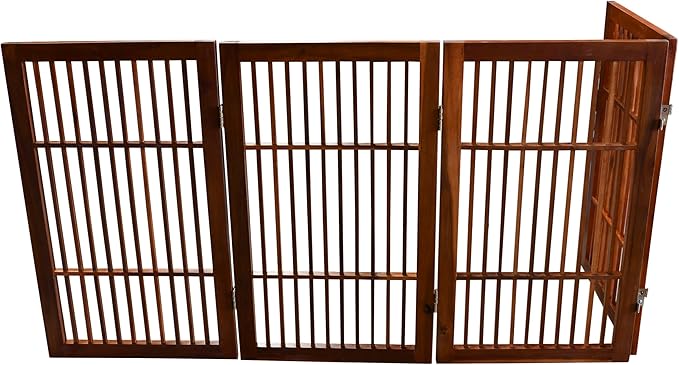 Pet Dog Gate Strong and Durable Freestanding Folding Acacia Hardwood Portable Wooden Fence Indoors or Outdoors by Urnporium (Brown Pet Gate, 4 Panel 30" Tall)