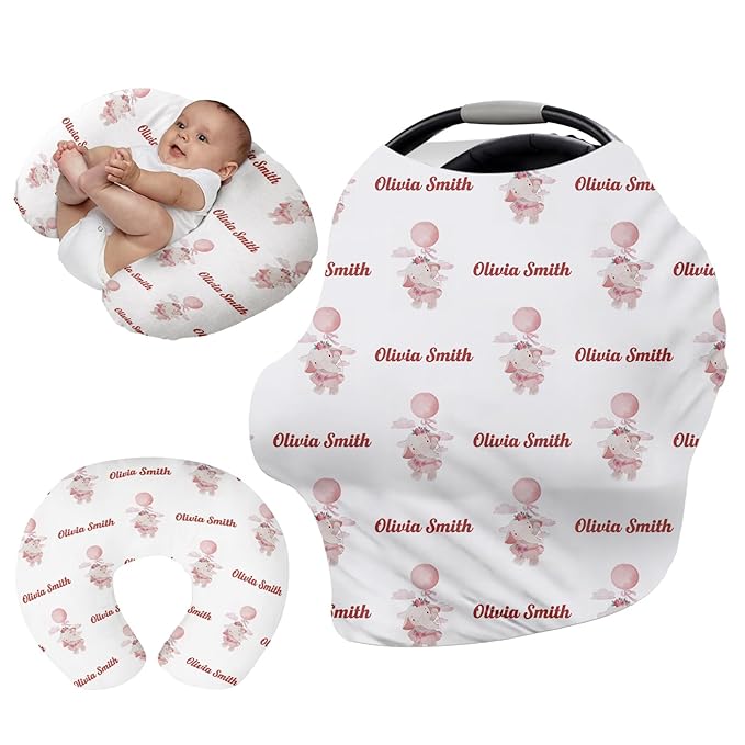 Custom Car Seat Covers for Babies - Breathable Baby Car Seat Cover for Girls Boys, Pink Elephant Print Kick-Proof Newborn Carrier Canopy Stretchy Stroller Cover for 4 Seasons(27"x29")
