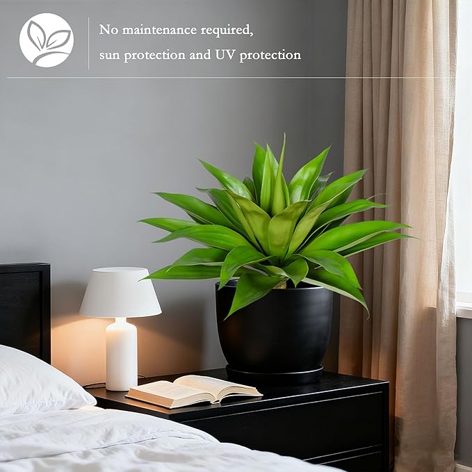 Artificial Agave Plant 25.6'' Fake Agave Plant Artificial Plants Outdoor Uv Resistant Artificial Fake Plants Suitable for Indoor Home Decor Outdoor Courtyard Balcony Terrace Decor 1Pcs (Green)