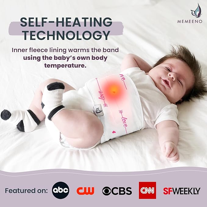 MEMEENO Belly Band for Gas and Colic Baby Relief - Heating Pad for Colic, Heated Tummy Wrap, Love Her