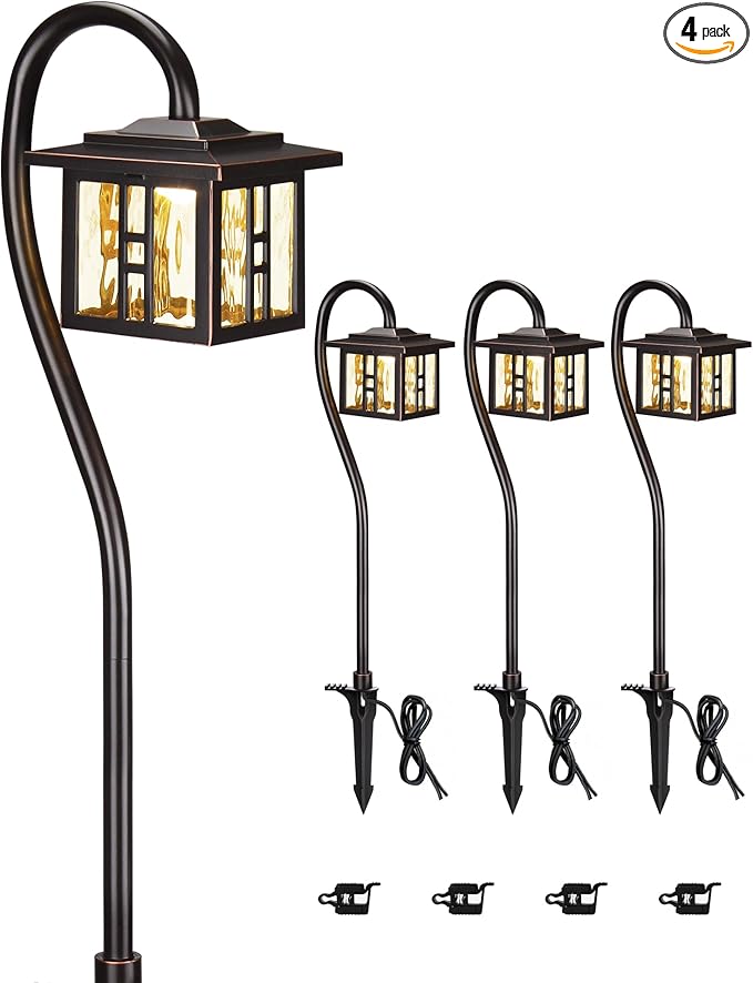 LITFIT Low Voltage Landscape Lighting, 12V 3W 185LM 3000K ORB Electric Pathway Lights, Waterproof Wired Garden Light with Connectors for Walkway Yard, Die-Cast Aluminum, 50000H Integrated LED, 4Pack
