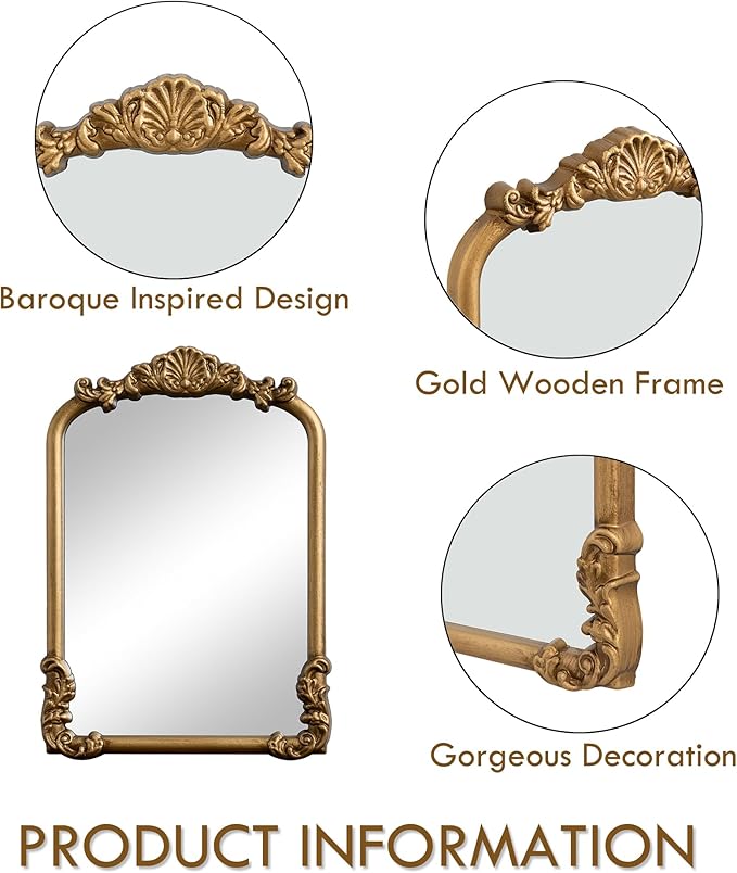 Vintage Vanity Mirror Small Gold Makeup Desk Mirror with Stand Antique Traditional Arched Table Mirror 8.5x12 for Countertop Tabletop Living Room Bedroom Bathroom