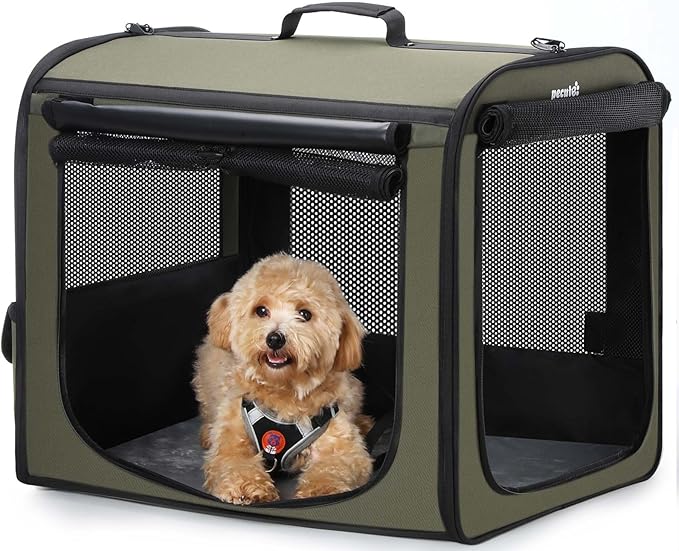 Dog Car Carrier Light Weight 24×17.7×20.5in, Dog Carrier Easy to Assemble, Dog Car Crate Portable and Breathable, Foldable Pet Carrier for Indoor and Outdoor, Dog Travel Crate with Curtain Green