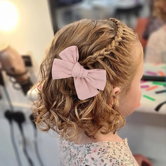 3.2'' Girls Light Pink Linen Hair Bows Clips - Alligator Clips Hair Accessories for Little Girls, Toddlers, Kids, and Teens