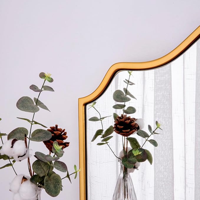 Chende Gold Arched Mirror, 36'' x 24'' Decorative Mirror with Wooden Frame, Elegant Wall Mirror for Living Room, Entryway, Fireplace