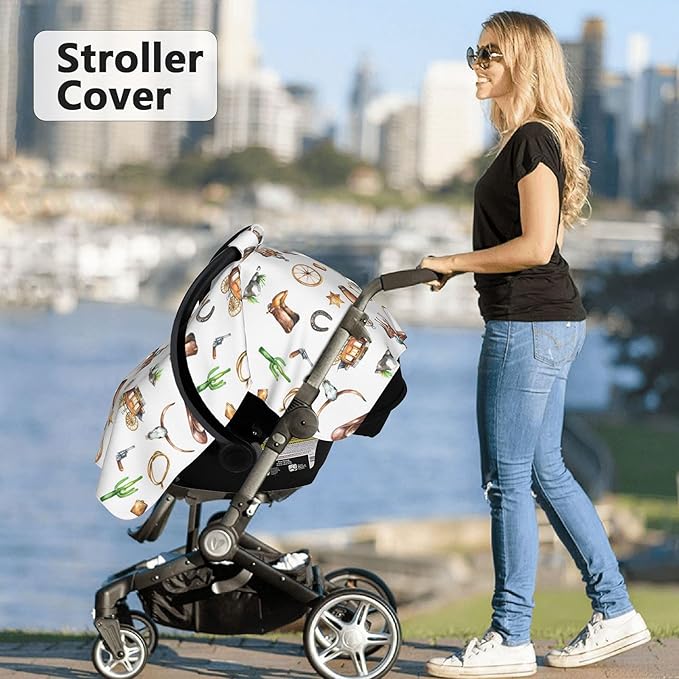 Western Carseat Covers Baby, Winter Carseat Cover for Baby, Minky Baby Car Seat Cover for Boy & Girl, Peekaboo Opening Car Seat Canopy for Newborn, Cowboy Multi Use Mom Nursing Cover