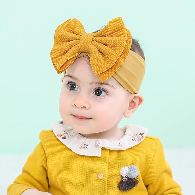 Cinaci 12 Pack Super Stretchy Nylon Headbands with Big Bow Hair Accessories Wide Headwraps for Baby Girls Infants Toddlers Kids