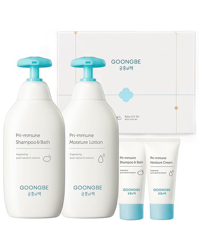 GOONGBE Baby Skin Care Gift Set - Korean Baby Skincare & Bath Time Essentials - Shampoo & Bath, Moisutre Lotion, Cream - Hydrating & Nourishing, 4 Items