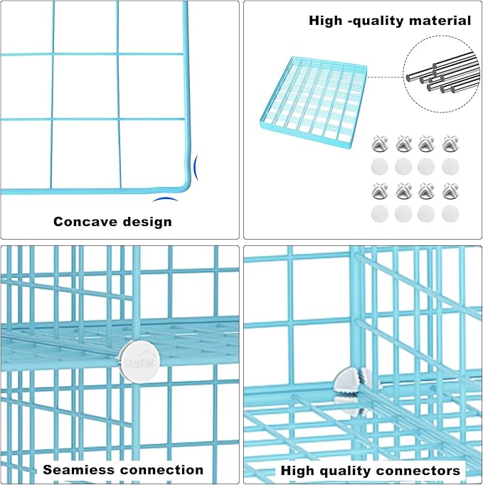 C&AHOME Wire Cube Storage, 12 - Cube Organizer Metal C Grids, Modular Shelves Units, Closet Organizer, Ideal for Home, Office, Living Room, 36.6”L x 12.4”W 48.4”H, Blue UWCS3012B