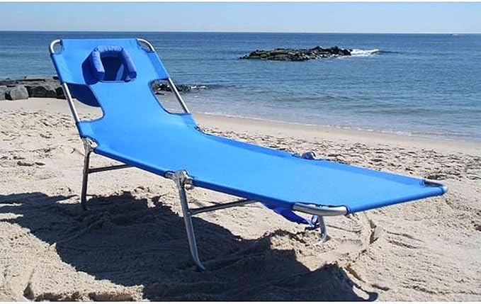 Ostrich Beach Lounge Chair, Folding & Reclining Outdoor Chaise Lounger, Blue - Portable Adjustable Recliner Chair for Lawn, Pool, Patio, Garden, and Yard