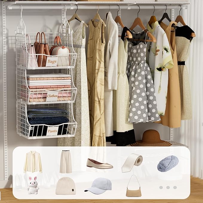 Hanging Closet Organizers and Storage, 6 Tier Closet Shelf Clothes Organizer