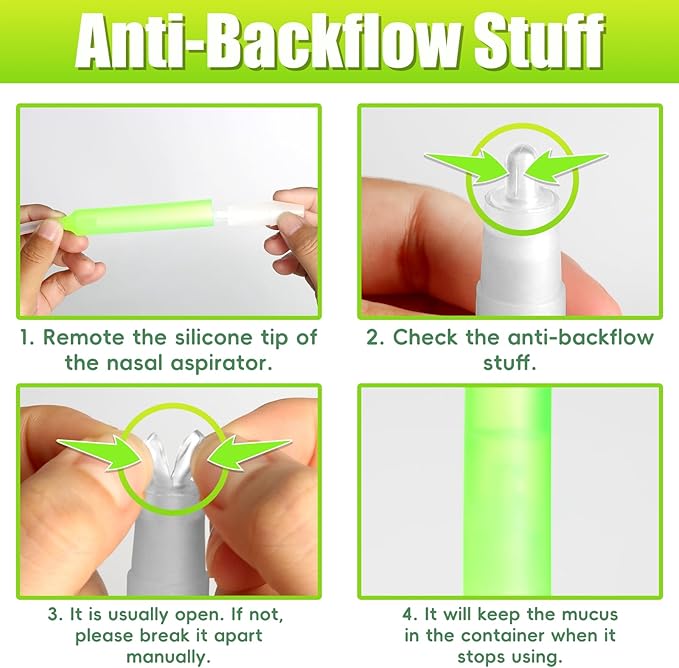 Baby Nasal Aspirator Nasal Congestion Relief with 25 Hygiene Filters 2 Silicone Tips with Nose Cleaning Tweezer, Green