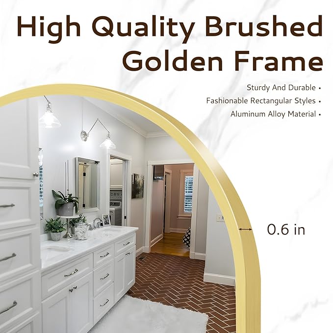 Arched Wall Mirror 24"X36", Gold Bathroom Vanity Mirrors for Over Sink, Modern Farmhouse Mirror Wall Mounted, Curved Arch Design for Bedroom, Living Room & Home Decor