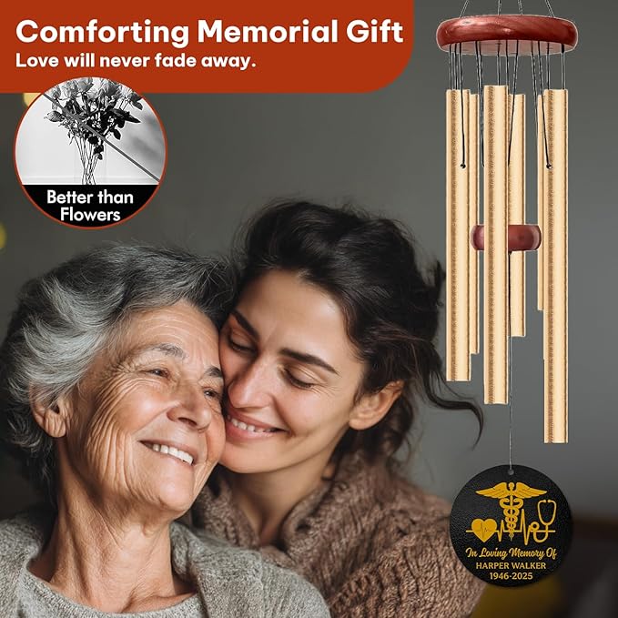 Personalized Medical Memorial Wind Chime – “in Loving Memory” Custom Engraved Name & Years – Doctor Nurse Sympathy Gift – Windchime for Healthcare Workers – Healing Tribute for Loss of Loved One