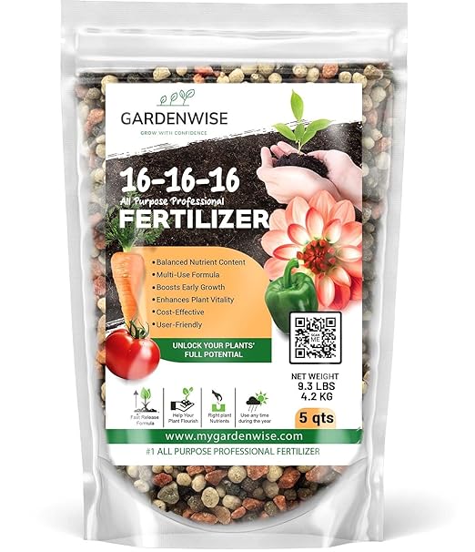 16-16-16 All Purpose Professional Fertilizer - Lawn & Flower & Tree & Shrub & Vegetable Garden Fertilizer (5 QUARTS)
