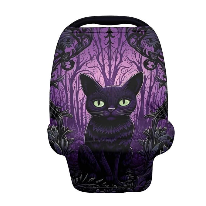 Upetstory Halloween Cat Car Seat Covers for Baby Nursing Cover Breastfeeding Scarf Shawl,Infant Carseat Canopy,Stretchy Soft Breathable Multi-use Cover Ups