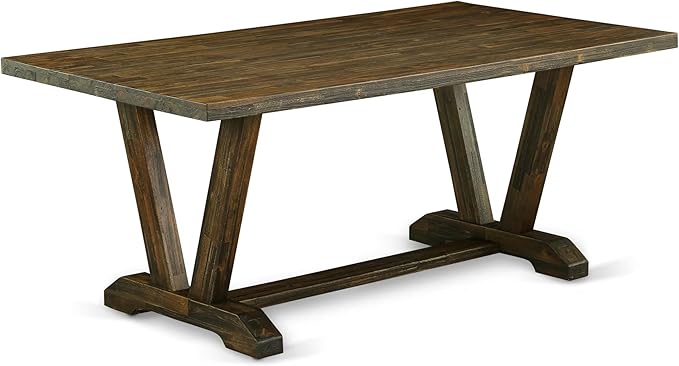 East West Furniture V777MZ716-6 6 Piece Dining Table Set Contains a Rectangle Dining Room Table with V-Legs and 4 Dark Khaki Linen Fabric Parson Chairs with a Bench, 40x72 Inch, Multi-Color