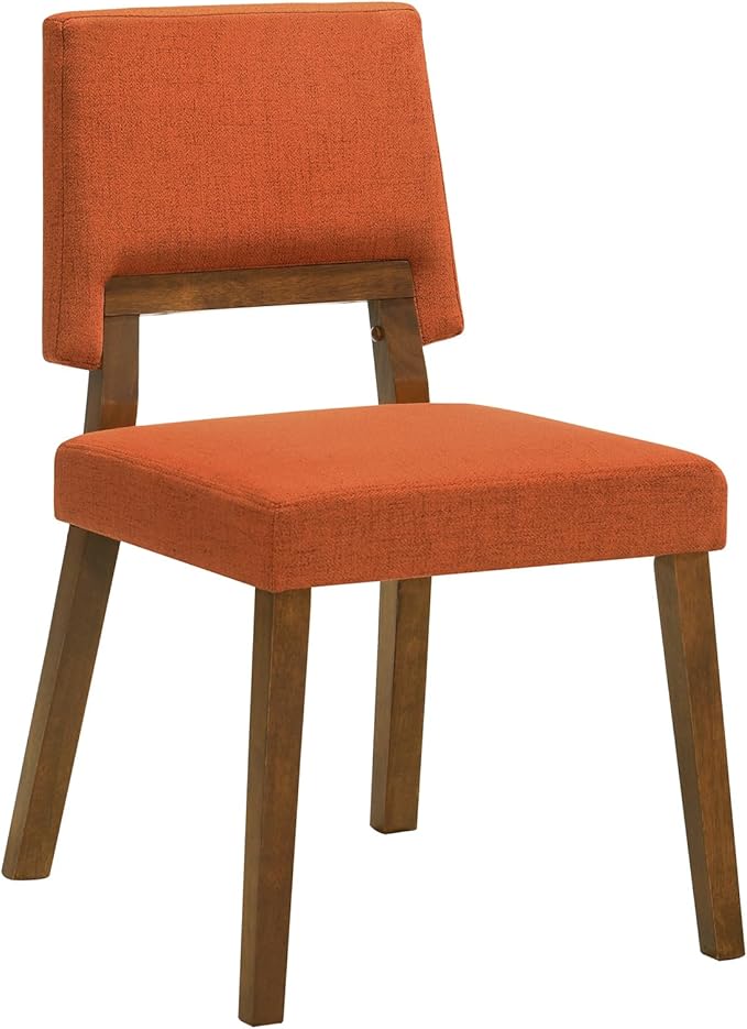 Armen Living Channell Mid Century Modern 7 Piece Walnut Wood Dining Table Set with Orange Fabric