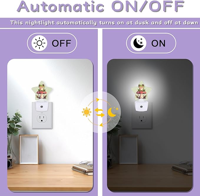 Nightlight,Cute Frog Decorative Night Lights Plug Into Wall,Mushroom Night Light with Auto Sensor for Bedroom,Nursery,Hallway,Stairway,Gifts