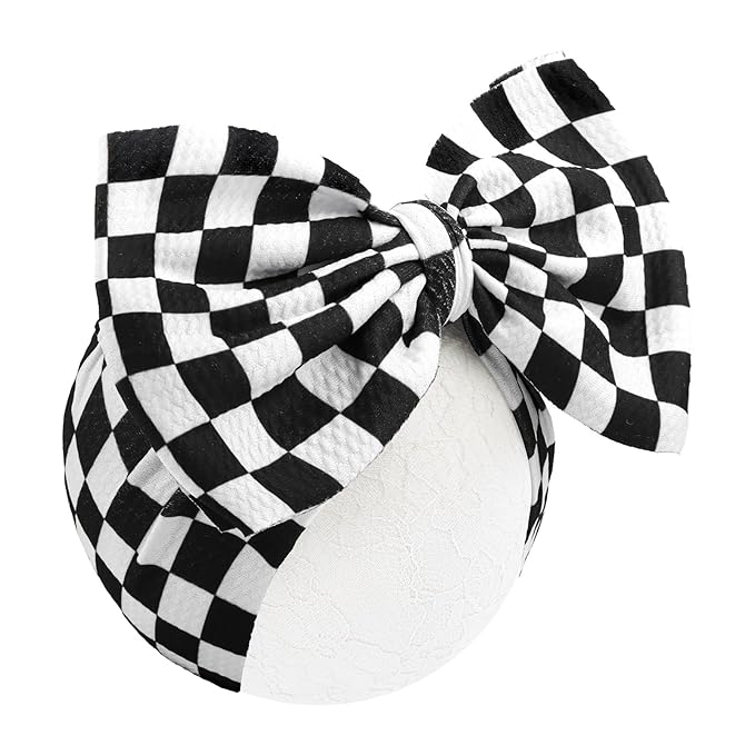 YanJie 7’’ Checkered Bow for Baby Girl Racing Bows Plaid Headbands for Newborns Infants Toddlers Two Fast Birthday Girls Hair Accessories