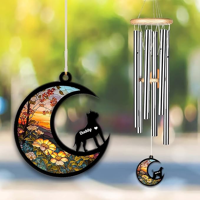American Staffordshire Terrier Sun Catcher Wind Chime, Custom Sunflower Suncatcher Dog Memorial Wind Chime, Dog Loss Gift, Dog Sympathy Gift, Pet Loss Suncatcher, Outdoor Garden Decor