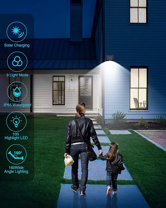 16 Pack Solar Lights Outdoor, 3 Modes/100LED Wireless IP65 Waterproof Solar Motion Lights Outdoor for Front Door, Backyard, Garage, Deck