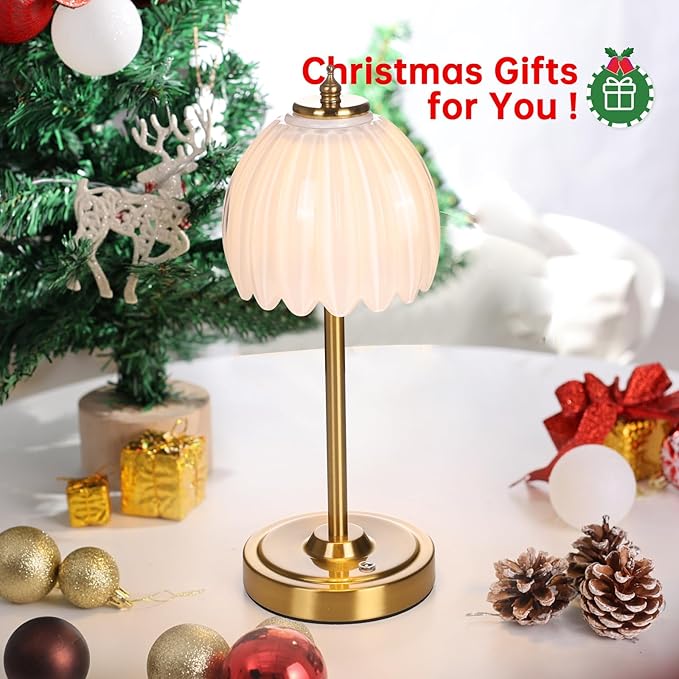 Shenmoyl Tulip Table Lamp with 5000mAh Battery & Touch Control, Cordless Table Lamp with 3 Colors, Dimmable Rechargeable Table Lamps for Bedroom, Nightstands, Living Room, Entryways (White Tulip)