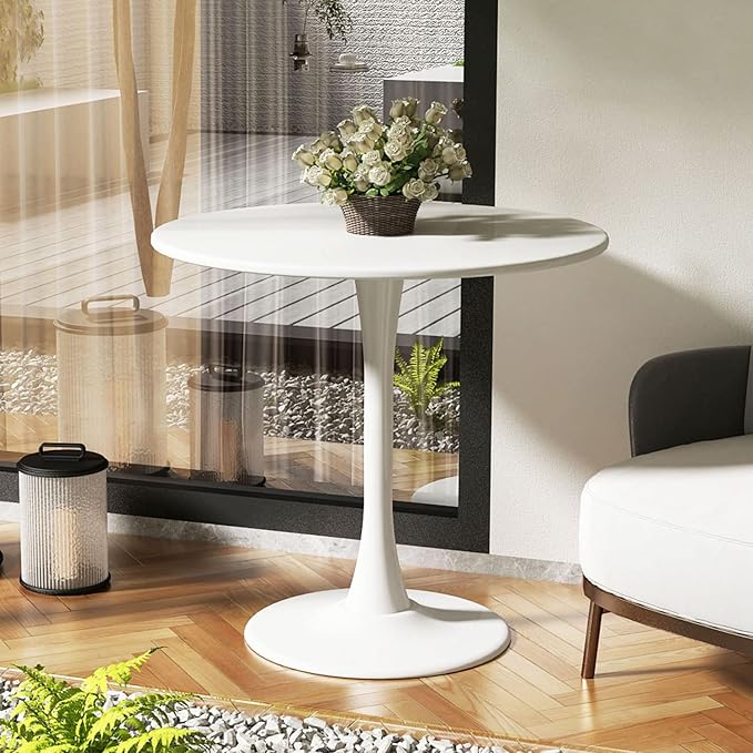 White Round Table Modern Tulip Dining Table White Round Kitchen Table Mid Century Coffee Table for Living Room, 31.5 inch