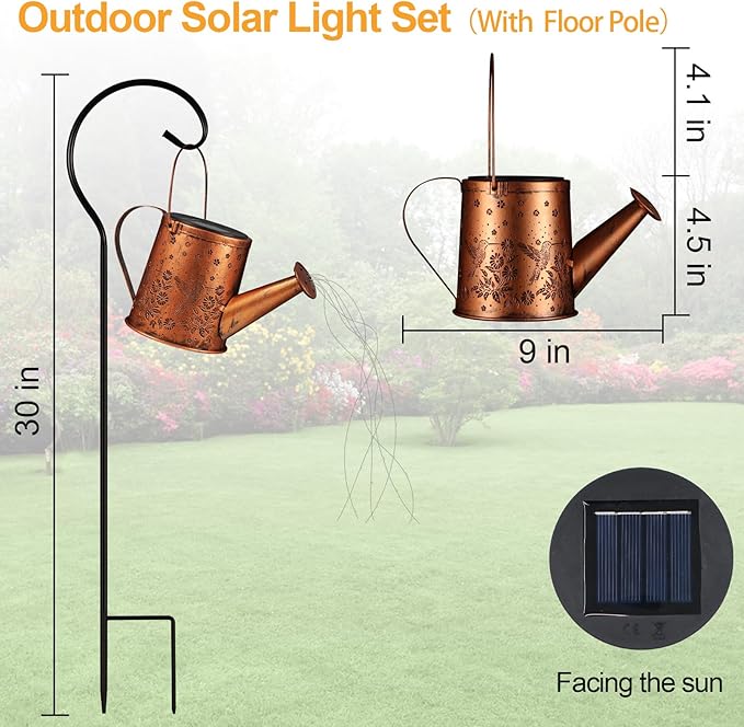 Solar Watering Can Light, Solar Powered Hanging Lantern Landscape Lights, Decorative Garden for Yard Waterproof Garden Decor, Gifts for Mom, Grandma（Hummingbird）