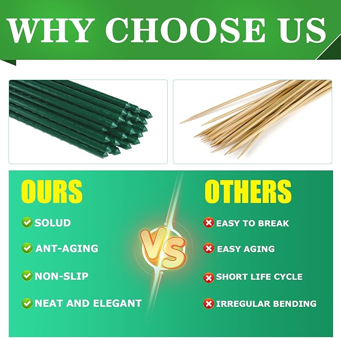 25pcs Steel Plant Stakes 4.8 Feet,Sturdy Plant Sticks, Plastic Coated Metal Garden Stakes Supports Climbing for Tomato, Bean, Flowers, Tree Potted