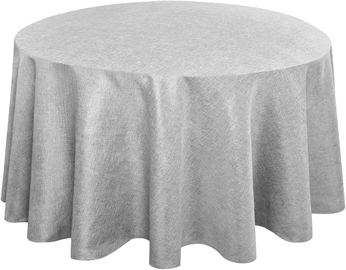 Hiasan 120 Inch Round Tablecloth Linen - Wrinkle and Stain Resistant Washable Polyester Fabric Table Cloth for Patio Dining Room Kitchen Party, Light Grey