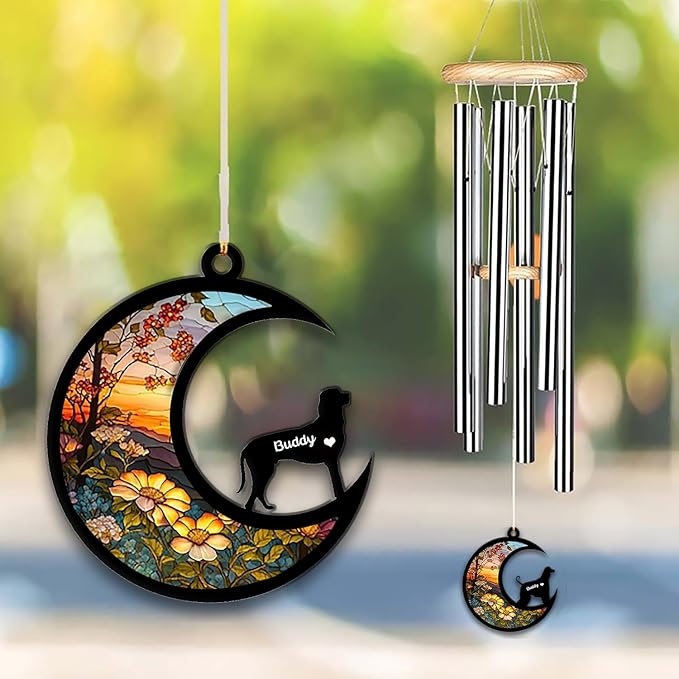 Porcelaine Sun Catcher Wind Chime, Custom Sunflower Suncatcher Dog Memorial Wind Chime, Dog Loss Gift, Dog Sympathy Gift, Pet Loss Suncatcher, Outdoor Garden Decor