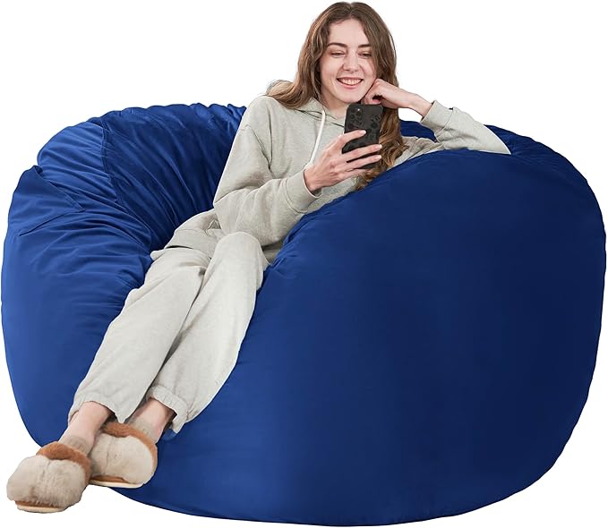 HABUTWAY Bean Bag Chair: Giant 5' Memory Foam Furniture Bean Bag Chair for Adults with Microfiber Cover 5Ft (Blue)
