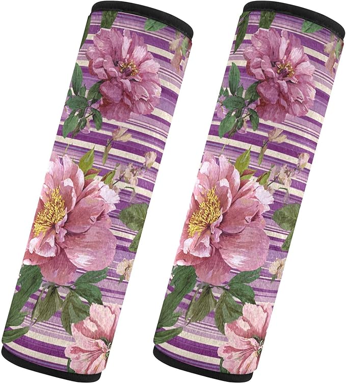 2 Pack Seatbelt Covers Seat Belt Cover Pad for Adults Boys Girls Car Seat Strap Covers Pads Cushion Universal Shoulder Strap Pad Protector for Backpack Camera Bag 10x7.7Inch Cute Pink Striped Roses