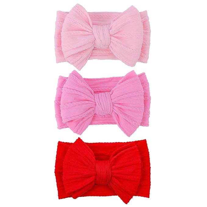 LemonSpace Handmade Red baby Bow Baby girls Headbands with Bows High Stretchy Soft Nylon Infant Headwrap Newborn Red Pink Hair Accessories Wonderful Gift for Mother's day,Baby Shower