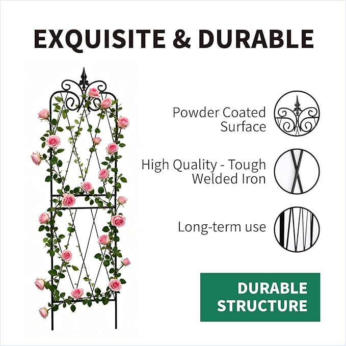 Garden Trellis for Climbing Plants 59inch x15inch Rustproof Metal Vine Trellises for Outdoor Climbing Plants Support Structures A (150cm) 2Pack
