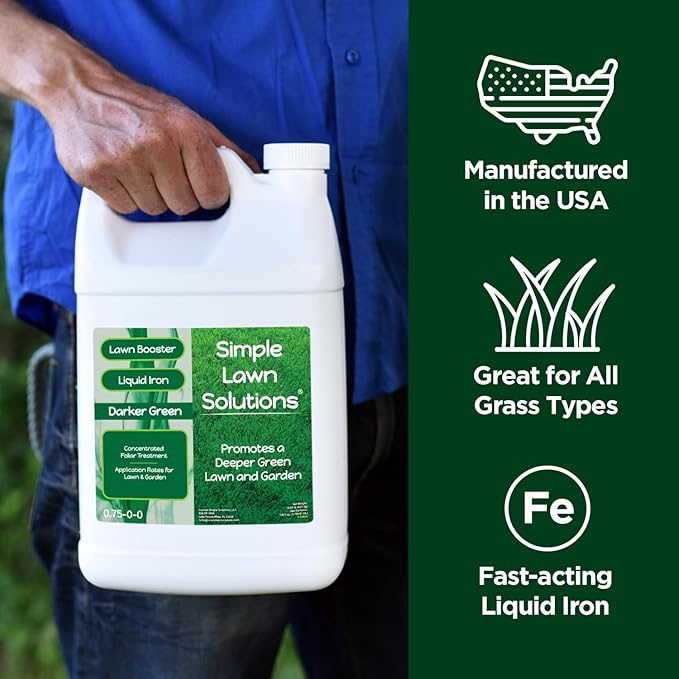 Simple Lawn Solutions - Liquid Iron Fertilizer Darker Green - Chelated Micronutrients - Concentrated Spray Booster for Turf Grass, Indoor Plants and Outdoor Garden (1 Gallon)