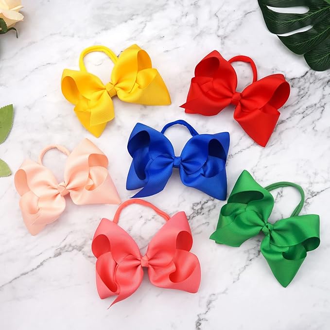 2Pcs 6 Inches Ribbon Baby Girls Headbands Infant Elastic Hairbands Large Cheer Bow Hair Band Accessories for Child Toddlers Girls (Light Blue)