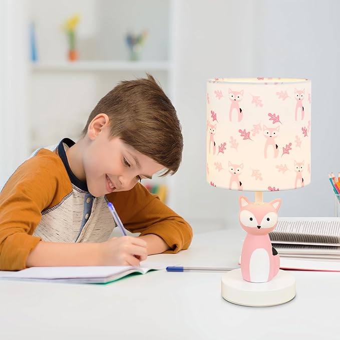 Fox LED Table Lamps with USB Port DC5V,Set of 2,Pink Kids Table Lamp,Night Light for Kids Room,Nursery,Bedroom,Kitchen Counter,Gameroom,Φ5.91×H12.88IN,Hand-Made