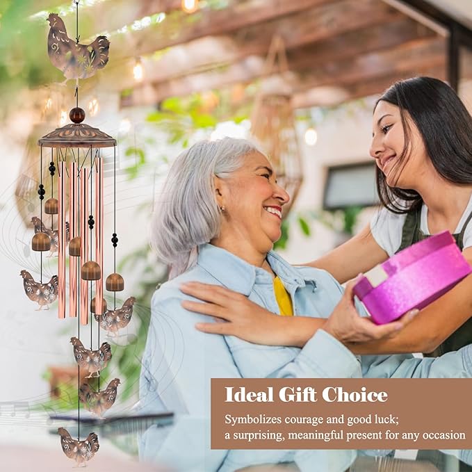 Chicken Wind Chimes for Outside, 35'' Metal Chicken WindChimes Gifts for Women/Men, Decoration for Outdoor, Home, Garden, Patio, Backyard