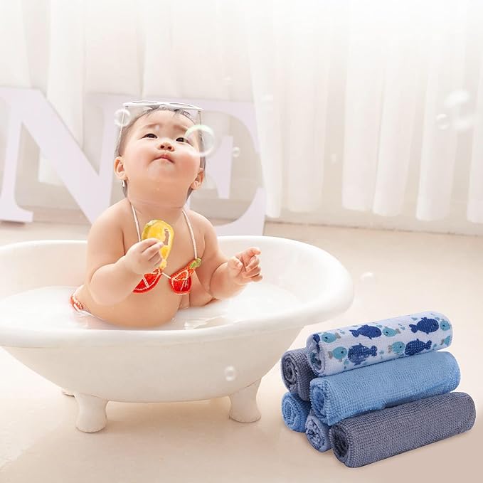 softan Baby Washcloths, 24Pack Baby Wash Cloths Extra Soft & Ultra Absorbent, Baby Towels and Washcloths Face Towel Unisex for Boys Girls Body, Washclothes Gentle on Sensitive Skin, 9x9 Whale & Anchor