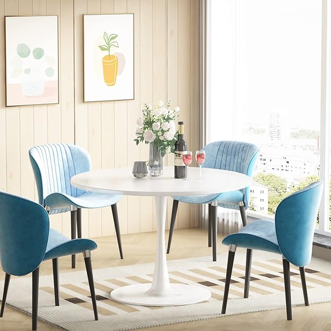 DKLGG White Round Dining Table, 31.5" Tulip Kitchen Dining Table for 2-4 People with MDF Table Top & Pedestal Base, Modern Minimalist Design