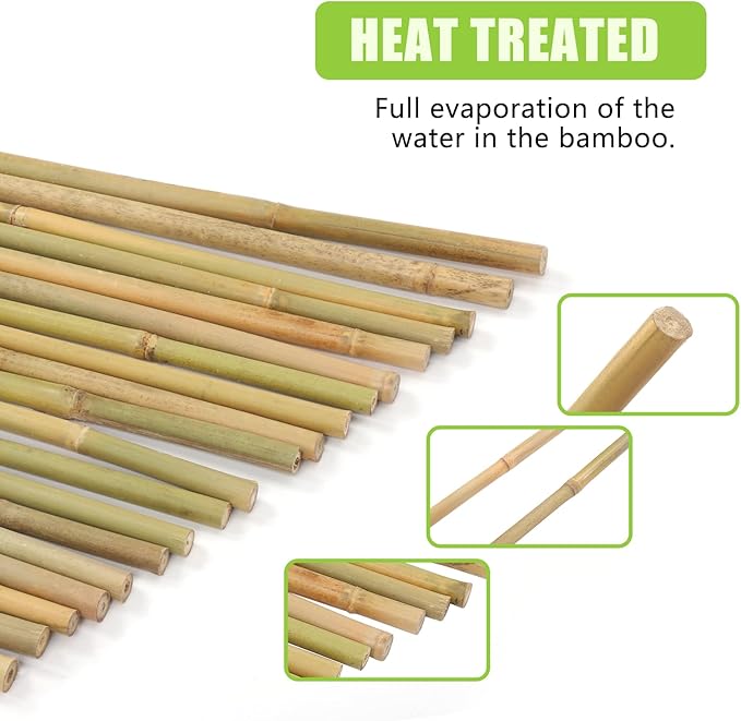 Natural Bamboo Poles, 2 Feet Bamboo Sticks for Plants, Wood Garden Stakes for Tomato, Bean, Flowers, Trees Potted and Climbing Plants, 25 Pack