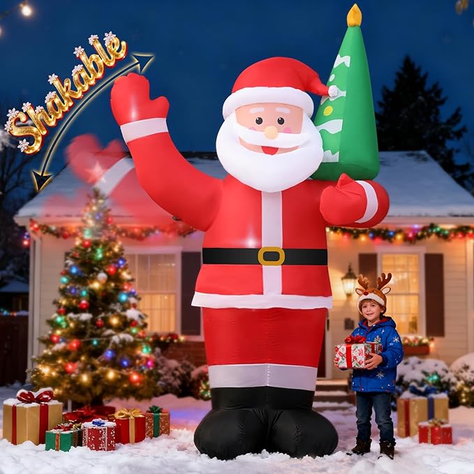 9 FT Waving Christmas Santa Claus Inflatable Outdoor Decoration for Yard,Outdoor Christmas Decoration Inflatable Santa Claus Outdoor with LED Lights for Garden Lawn Home Indoor Winter Holiday Party