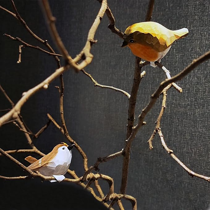 Handmade Wooden Carved Bird Decor Sculpted Hand-Painted Bird Figurines Small Home Decor Bird Statue Shelf Decor BFF Gifts for Bird Lovers (Suit-New)