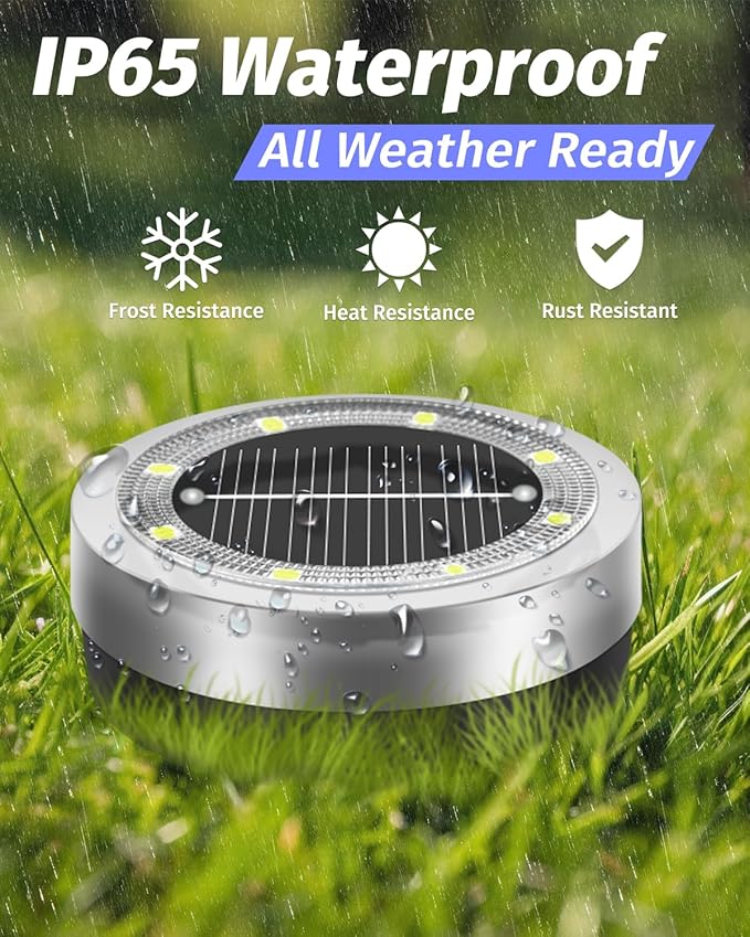 Mini Solar Ground Lights Outdoor 32 Pack Waterproof Upgraded Anti-Rust Solar Flat Garden Lights Stainless Steel Solor Powered Disc Landscape Light for Pathway Walkway Yard Lawn Patio-Cool White