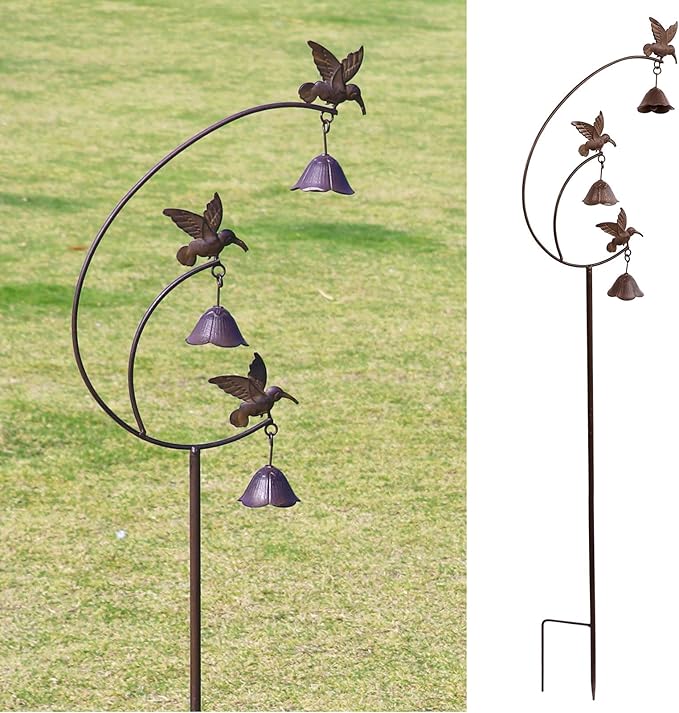 Gardens Metal Hummingbirds with Bells for Outside Garden Art,Decorative Garden Stakes