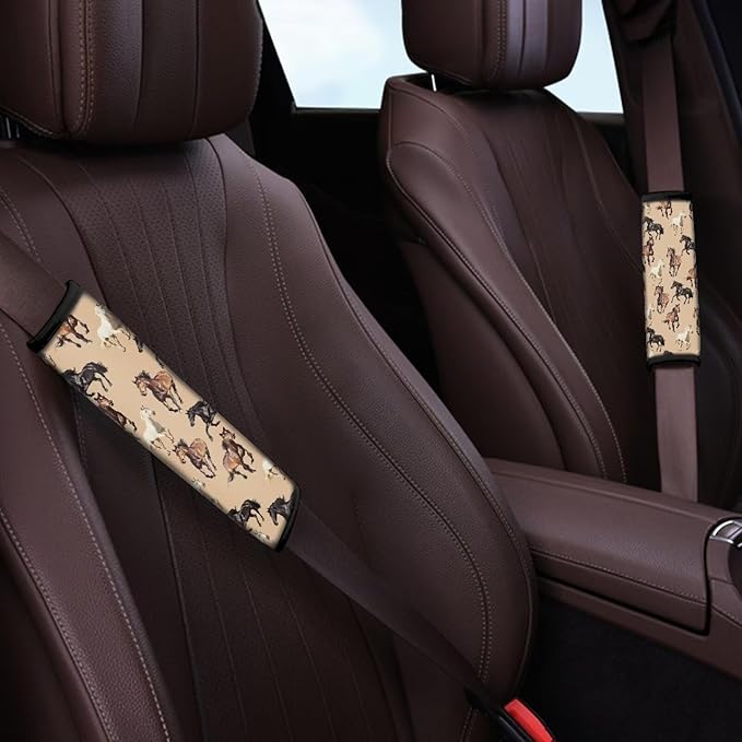 Car Seat Belt Cover Pad Comfortable Shoulder Seatbelt Pads Cushions 2-Piece for Adults Car Interior Decor Horse Herd Print